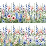 **A watercolor painting of an array of wildflowers, including larkspur and delphiniums in soft pastel hues against a white background. The flowers are arranged neatly on the canvas with space between them for text or other design elements. This is suitable as wallpaper or decoration, in the style of minimalist. --v 6.0 --s 250 --ar 11:12** - Pan Down by <@756269320539209761> (fast)