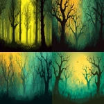 **spooky halloween forest background, yellow and green colors, vector flyer style, --ar 16:9** - <@702598441976463381> (fast)