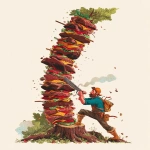 **a lumberjack cutting down big tree made of kebab with an axe, illustration, colorfull, book illustration, white background, --ar 4:5 --v 7.0** - Image #2 <@1019171884983648307>