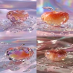 **a highly detailed crystal peach art piece, shaped like a ripe peach made entirely of translucent gemstone, iridescent rainbow reflections, sparkling diamond-like textures, placed on a clear glass plate, surrounded by crystal droplets, soft pastel lighting, dreamy glossy aesthetic, hyper realistic photography, fantasy luxury concept --ar 9:16** - <@1240240057374478349> (fast)