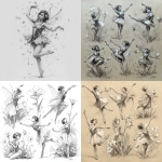**fairy dancing in the flowers, many poses, pencil sketch, realistic** - <@1202707032818458747> (fast)