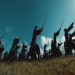 **A cinematic still, a film by Quentin Tarantino, hundreds of ninjas, fighting in a battle Royale, extreme wide shot, --v 7.0 --ar 16:9** - Upscaled by <@1105536971348123781> (fast)