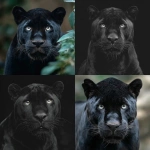 **frontal portrait of a black jaguar** - <@1088638145991553126> (fast)