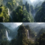 **A dramatic waterfall in a tropical jungle, with dramatic lighting and shadows. Rolling hills covered in dense vegetation. A sense of adventure and exploration. Highly detailed, 8k --ar 16:9** - <@1064696218443317378> (fast, stealth)