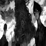 **a towering, monolithic hierarchy structure that pierces the clouds. At the very apex, three silhouetted figures in sharp suits sit on thrones made of interlocking gears, looking down. Below them, a swirling, desperate mass of indistinct human figures forms the base of the tower. The art style is dark, oppressive, industrial noir graphic novel. Black and white, high contrast, heavy shadows. --niji 6 --p 7grusej --ar 16:9** - Image #3 <@100737585386655744>