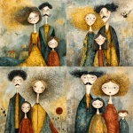 **whimsical photorealistic illustration of a fathers d mother with their girl and boy, father has black hair and a moustache, he’s wearing glasses, mother has curly blonde hair and she’s wearing glasses girl has dark brown hair and she’s wearing glasses, son has brown hair and is older and taller than the young girl --v 7.0 --p b3kgthr --s 750** - <@520759084903956481> (fast)