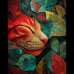 **a red and green leafs painting about nature, sleeping anime cats and mixed more colourful abstract more street art mesh red cat more present** - Image #1 <@1103302811522977882>