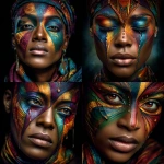 **Medium shot of a beautiful melanated african woman wearing colorful Ghanaian face paint. Marionette inspired --s 1000 --v 7.0 --p aaggwyf** - <@804921100534153246> (fast)