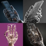 **mobile phone, straight on, held by a semi-transparent robot hand made of coding lines --v 7.0** - <@1048326817838280714> (fast, stealth)