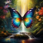 **dream like image of rainbow colored butterfly, forest background, waterfall, epic scenery, photorealistic --v 5.2** - Image #1 <@754226842650542162>