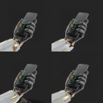 **iphone17, straight on, held by robot hand made of coding lines --v 7.0** - Zoom Out by <@1048326817838280714> (fast, stealth)