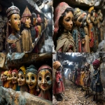 **An Istanbul puppet shop basement inspired by the atmosphere of Orhan Pamuk’s "The Black Book", the basement densely filled with ancient wooden puppets, puppets hanging from walls and beams, their expressions frozen like allegorical figures, the floor opening into a deep underground tunnel, the tunnel walls and ground layered with hundreds, even thousands, of ancient skeletons, layers of Byzantine remains, silent Jewish remains beneath the terrifying shadow of the Crusades, snowing weather, snowflake macrophotography, literary symbolism, historical stratification, archaeological memory, Persian miniature painting style, flattened perspective, multi-layered narrative composition, gold leaf accents, lapis lazuli blue, ochre, dark red, and emerald green palette, delicate linework, hand-painted texture, museum-quality illustration, a mood of philosophical melancholy --ar 4:3 --v 6.0 --stylize 750 --chaos 12** - <@1091053757971845220> (fast)