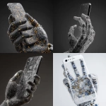 **iphone17, straight on, held by robot hand made of coding lines** - <@1048326817838280714> (fast, stealth)