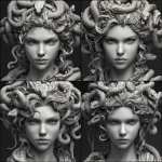 **the beautiful goddess medusa, with detailed realistic snakes as her hair. She will have a determined look in her face. --v 7.0** - Variations (Strong) by <@1238241572940943414> (fast)