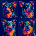 **a neon turqiose, orange , pink ,Austrailian miniature shepherd x pomerainian , one blue eye, short nose, sitting , psychedelic, blue background , acid visuals , artwork in the style of Dan mumford , bright glowing image --v 7.0** - Variations (Strong) by <@1006545549706666017> (fast)