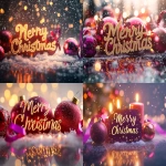 **"Merry Christmas" message in elegant gold and red calligraphy, surrounded by glowing red ornaments, violet ribbons, and pink fairy lights, soft snow falling, warm orange candlelight reflection on frosty glass background. Created Using: Canon EOS R5, festive typography, cinematic holiday lighting, bokeh background, reflective surfaces, lens flare, color harmony design, 4K render quality, hd quality, natural look --ar 4:3 --v 6.1** - <@873521544415023124> (fast)