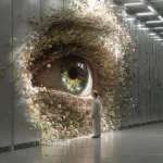 **cinematic. In a futuristic server room, a man looks closely at a single iris that has bloomed within a crack in a server. He is puzzled. Prophetic iris --s 750 --v 7.0** - Image #3 <@1071135204846096475>