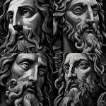 **black and grey illustration of Jesus Christ --v 7.0** - Variations (Strong) by <@1142119265961513122> (fast)