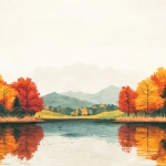**A scenic autumn landscape illustration of a peaceful lake surrounded by colorful autumn trees in warm tones of orange, red, yellow, and green. The sky above is wide and open with soft clouds, leaving plenty of empty space at the top for text. Gentle hills in the background, calm reflective water in the foreground. Artistic drawing style, warm autumn palette, soft natural lighting, serene and uplifting atmosphere --ar 4:5 --v 6.1 --q 2 --raw** - Upscaled (Subtle) by <@1317242788189831250> (relaxed)