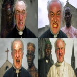 **<https://s.mj.run/cwTvEep8bpY> wearing a catholic priest wardrobe with a crazy insane facial expression, standing beside a Nigerian man who is wearing traditional Nigerian wardrobe, old church in the background, realistic, photorealistic, --ar 16:9 --v 7.0 --s 50** - <@990985509620842596> (fast)