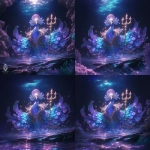 **Over-the-top flashy logo of a peacock god of the sea, neon colors, glitter feathers, golden trident, shiny disco vibes, exaggerated vanity, kitsch fantasy style, bold esport emblem look, glowing outlines, flashy gradients, absurdly glamorous underwater scene --ar 1:1 --s 750 --niji 6** - Zoom Out by <@1014567976839680070> (fast)