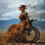 **Cosmography diaphanous double exposure featuring an avant-garde wheelchair disability accessible couture double exposure over a spellbinding natural landscape wind blowing wistfully --ar 4:5** - Image #4 <@948741381743083580>