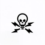 **a simple illustration logo of a skull and cross bones where the skull is a lightbulb and the crossbones are thin symmetrical lightning bolt symbols --v 7.0** - Image #1 <@340952336275079170>
