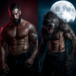 **a vampire and werewolf / in the form of two full body handsome vascular masculine men / exhibiting savage rapacious hunger / for human life spirit / brightly illuminated by / a brilliant full moon in a nighttime sky / full length view --no women, girls, females --s 50** - Image #3 <@1080572898269466724>