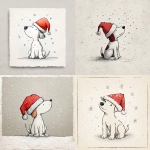 **simple line art cartoon with flat watercolor fills, whimsical hand-drawn ink sketch, minimal friendly character design, white textured paper background with visible grain and subtle speckles, deckled paper edges, limited fun color palette , lots of negative space, centered composition, subtle ground shadow line, a cute dog sitting and looking at the snowflakes, wearing an oversized red Santa hat with a white brim and pompom, joyful cozy handmade greeting card illustration in the style of Barbara Spurll** - <@409716268476923920> (fast)
-# Create, explore, and organize on [midjourney.com](<https://midjourney.com/imagine?from_discord=1>)