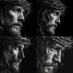 **picture of Jesus side view crown of thorns black and white photography** - <@819073620625981460> (fast)