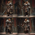 **a female dwarf warrior wearing master-craft mithril armor, she has one mechanical arm, standing in the dwarven king's court, D&D fantasy character art** - Variations (Strong) by <@758604467146588180> (fast)