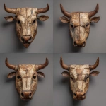 **a bull mask made of birch bark and copper in the style of morfeioneire, Morfei & Oneire** - Variations (Strong) by <@470028338816090113> (fast)