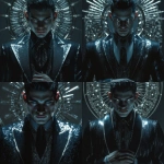 **A modern-day, contemporary man servant personification of the Evil Queen’s magic mirror, tall, pale, and elegant, wearing a sharp tailored suit with metallic accents, glowing silver eyes that reflect secrets, skin with a faint glass-like sheen, carrying an aura of mystery and obedience, blending fantasy and contemporary style, cinematic lighting, dark enchanted atmosphere, hyper-detailed, photorealistic --v 7.0** - Variations (Strong) by <@765789039839150090> (fast)
-# Create, explore, and organize on [midjourney.com](<https://midjourney.com/imagine?from_discord=1>)