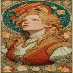 **Princess in castle with 🌈 🐲. Style of Moebius, Alphonse Mucha, and Maxfield Parrish. --c 45 --ar 1:2 --v 7.0 --s 750 --raw** - Image #2 <@344228814332887040>