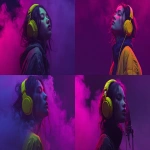 **make a cover, leave space for text on the left, dark smoke and empty purple space on the left, make the left space dark, neon yellow headphones hanging on microphone, black background, purple-yellow style, hyperrealism style, minimalism --ar 7:4 --s 250 --raw** - Remix (Strong) by <@1189578992479633449> (fast)
-# Create, explore, and organize on [midjourney.com](<https://midjourney.com/imagine?from_discord=1>)