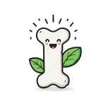 **A cute, simple flat vector illustration of a smiling cartoon bone with a happy face and blushing cheeks. The bone has clean, rounded lines and a pair of green leaves attached to it, symbolizing health and nature. Radiating lines around the bone emphasize its cheerful and energetic vibe. White background.** - Image #1 <@1100010158496686091>