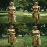 **ultra realistic, highly detailed high necked summer luncheon dress mid calf, long sleeved worn by a beautiful young woman standing with a lovely park behind her. HD --v 7.0 --ar 2:3** - Variations (Strong) by <@1327691479602298971> (fast, stealth)