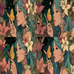 **An illustration of a nymph holding a butterfly in her hand and wearing a lily in her hair, in colorfull and anime style. --ar 16:9** - Variations (Subtle) by <@1068240844349509652> (fast)