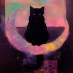 **Black cat sitting on the crescent moon, Cosmography tapestry of a uniquely gorgeous mystery in the styles of Schiele, Klee, and Klimt, magical realism haute vivid dreamscape, rococo extravagance sumptuous shapes rich colors, watercolor borders the edges of the photograph --ar 4:5 --niji 6 --sref 7337 696968 73 --sv 4 --raw --p qbpt1j5 --no red** - Image #1 <@1195795118947569735>