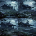 **<https://s.mj.run/7DEPwZwHTbc> old aged small hut on a hill, deep in the woods, forest, foggy moonlight, windy, style of foreshortening techniques, dynamic pose, high contrast, photo grade, 16K, HDR, --ar 9:20 --v 6.0** - Variations (Subtle) by <@346339918877818883> (fast)