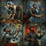 **a man catching coins in a numismatic madness --sref <https://s.mj.run/kKRWWBM5fkc> --v 7.0 --raw** - <@1071135204846096475> (fast)