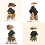 **chibi teen guy wearing an oversized black shirt and kakhi cargo pants and a cap, with white rubber shoes, one hand in the pocket, in clean and white background, --ar 3:4** - <@409716268476923920> (fast)
