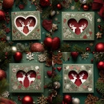 **a christmas card with a space for a photo inside a heart with reindeer and other christmas decorations green and red** - Variations (Strong) by <@782283285664366612> (fast)