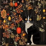 **a happy curious adorable netsuke kitty cat exploring a crazy gold leaf nature jungle world of apple worm peanuts flowers birds cheddar cheese moth, tornadic scan lines by jack whitten --v 6.1 --p tn2xxqf --sref <https://s.mj.run/AruJD-ll-Ac> <https://s.mj.run/UYjfoh6TeLU> <https://s.mj.run/r8dknsmM5M0> <https://s.mj.run/5AbKvhD0Guc> --cref <https://s.mj.run/YLW5u05qWW0> --cw 22 --q 2 --ar 53:40** - Image #3 <@1059292469474373672>