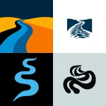 **simple, flat vector logo silhouette of river currents, simple and minimalistic --ar 2:1 --v 7.0** - <@696956474584334417> (fast)