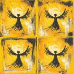**Music graphic design block print with crayon / brushstrokes. Depicting an image of angel love, sun shining down. The overall style is very abstract and minimalist tribal with a lot of energy --v 6.1** - Zoom Out by <@886913816171008040> (fast)