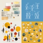 **a simple illustration fit for a middle school textbook, that shows A diagram showing people connected by lines or chat bubbles to represent interaction** - <@950771113464569916> (fast)