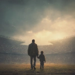 **father and son holding hands in a football stadium, they are far from the photo, fans in the background** - Image #4 <@450124934837043201>