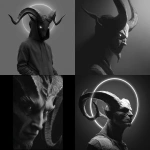 **Design a greyscale hyperrealism, shadow figure with glowing white eyes and horns --v 7.0** - <@1116424656908464158> (fast)