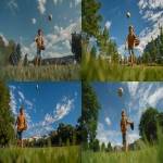 **A 10-year-old boy in blue shorts and an ochre t-shirt standing on a lush green park lawn, mid-action as he throws a baseball directly toward the viewer, a baseball glove on his hand and the baseball floating mid-air above him. He is looking directly at the camera. The image is captured from slightly above the boy’s eye level. The scene is lit by natural sunlight with soft shadows, a clear blue summer sky overhead, and trees and distant buildings lining the horizon. Captured in full-body view with professional color grading, clean sharp focus, no grain, and cinematic quality. Shot in natural light using a Sony Alpha A7 III with a Zeiss ultra-macro lens, f/2.8 aperture. High resolution:: --aspect 16:9 --s 250** - <@1220830039520841890> (fast)
-# Create, explore, and organize on [midjourney.com](<https://midjourney.com/imagine?from_discord=1>)